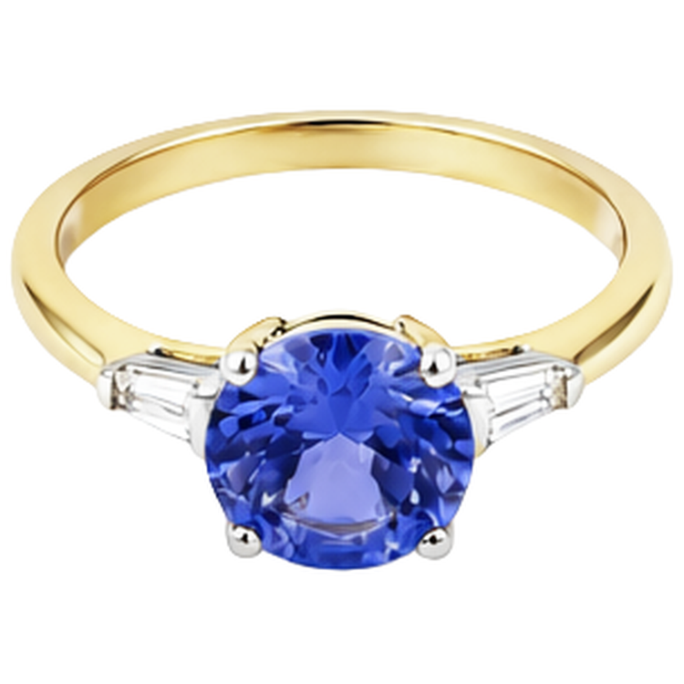 Bague Trois Pierres Tanzanite Et Baguette De 2.55 Carats 14K