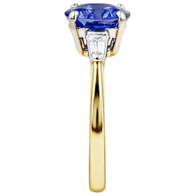 Bague Trois Pierres Tanzanite Et Baguette De 2.55 Carats 14K