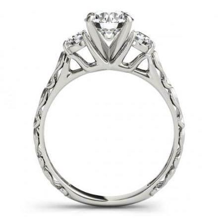 Bague Trois Pierres Véritable Diamants Ronds De Style Antique 2 Carats Or Blanc 14K