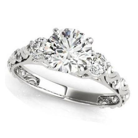 Bague Trois Pierres Véritable Diamants Ronds De Style Antique 2 Carats Or Blanc 14K
