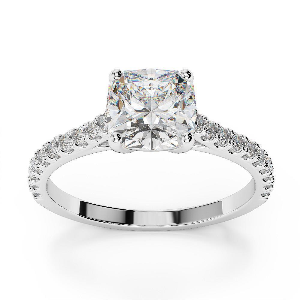 Bague Véritable Diamant Coussin & Rond 2.90 Carats Neuf Or Blanc 14K