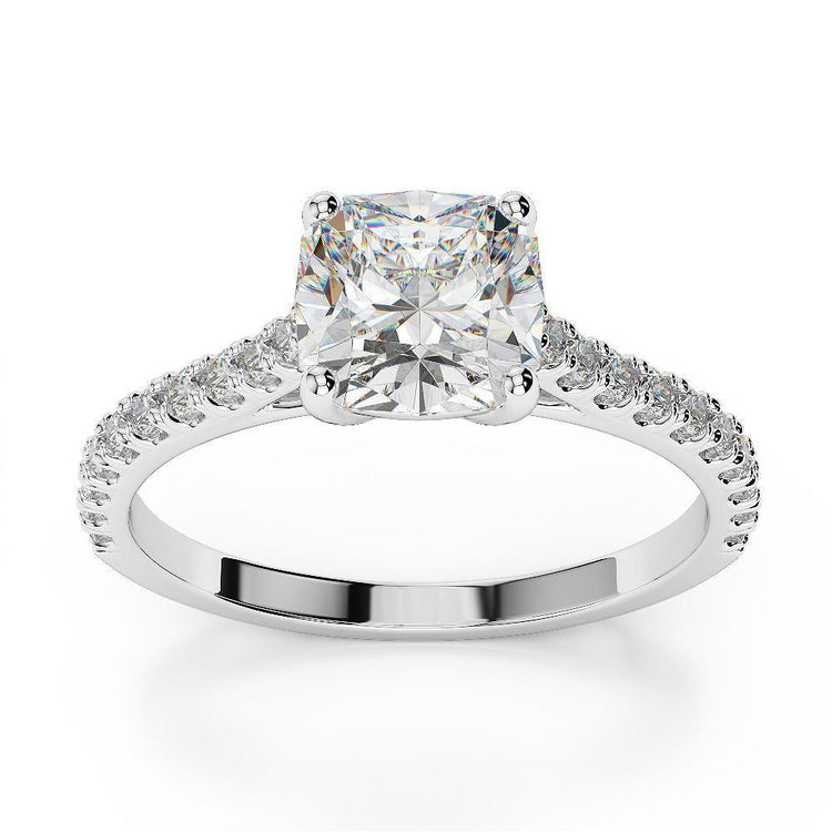 Bague Véritable Diamant Coussin & Rond 2.90 Carats Neuf Or Blanc 14K