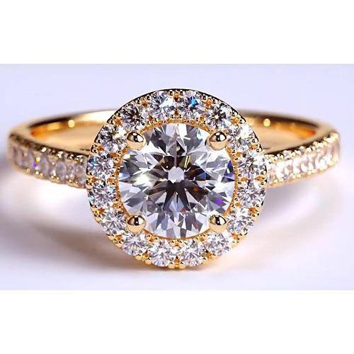 Bague Véritable Diamant Halo 3.50 Carats Or Jaune 14K