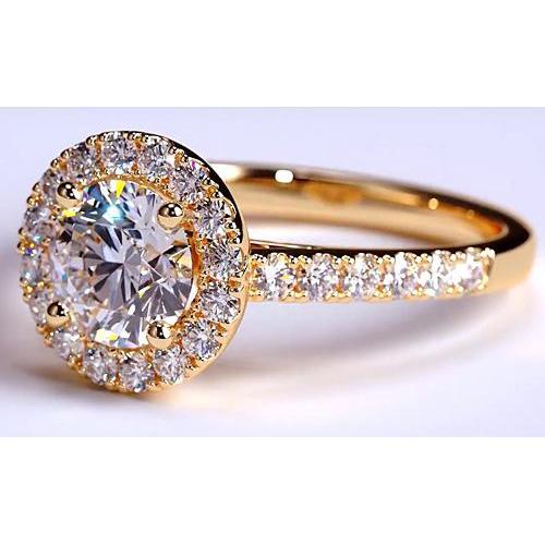 Bague Véritable Diamant Halo 3.50 Carats Or Jaune 14K