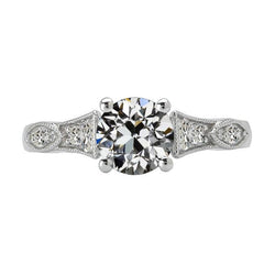 Bague Véritable Diamant Miner Ronde 4 Carats Style Vintage Millgrain