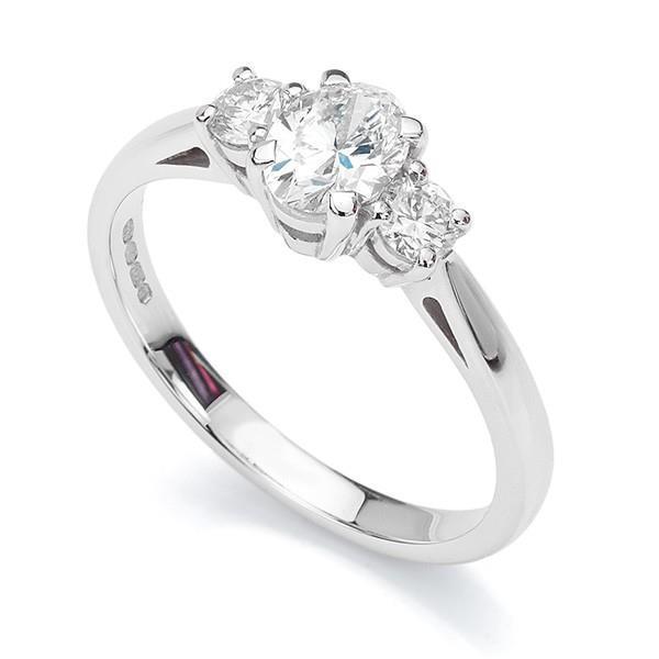 Bague Véritable Diamant Ovale Et Ronde Trois Pierres 2.30 Carats Or Blanc 14K