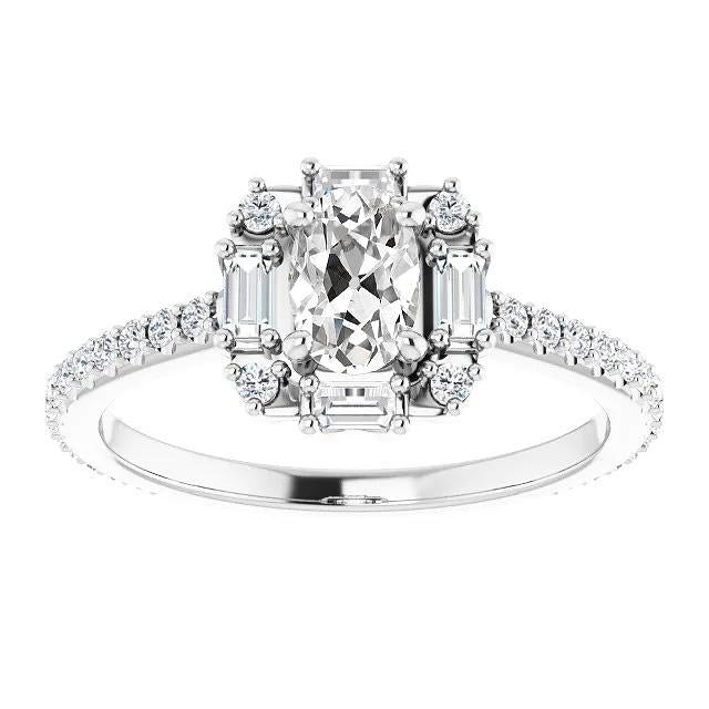 Bague Véritable Diamant Ovale Vieux Mineur Avec Accents Ronds Et Baguette 4.25 Carats