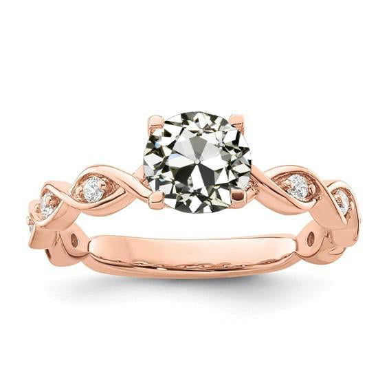 Bague Véritable Diamant Rond Ancien Mineur Serti De Griffes Infini 2.50 Carats Or 14K