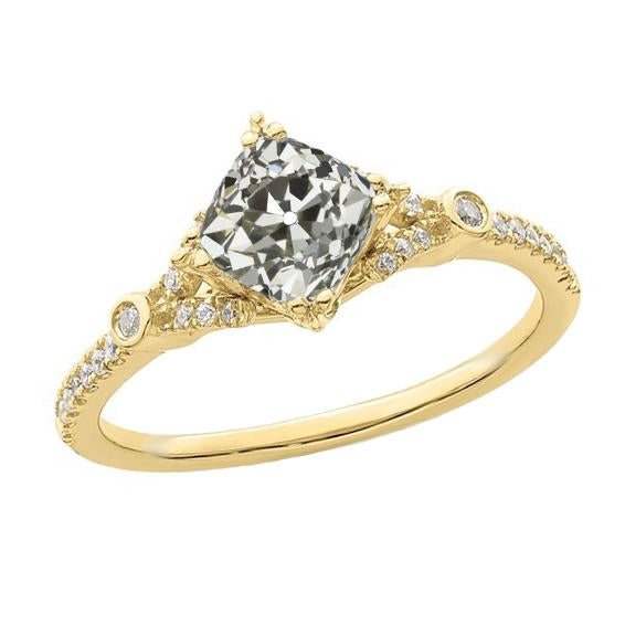 Bague Véritable Diamant Rond & Coussin Ancienne Mine Cut Style Cerf-Volant 4 Carats