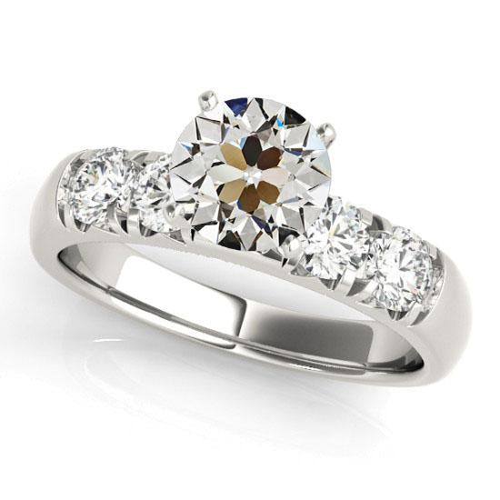 Bague Véritable Diamant Rond Or Blanc Taille Vieille Mine Bijoux 5 Carats