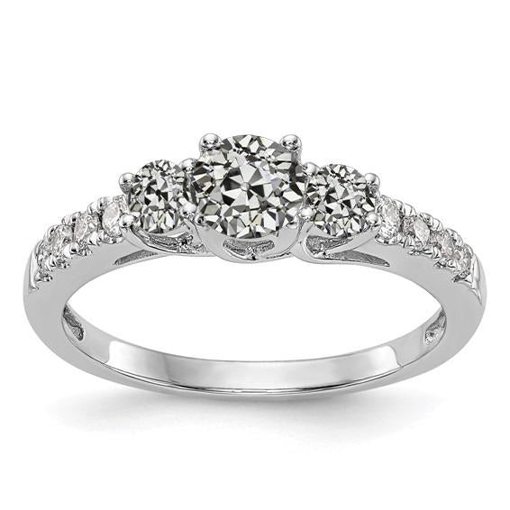 Bague Véritable Diamant Rond Taille Ancienne Avec Accents Style 3 Pierres Or 3 Carats
