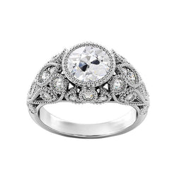 Bague Véritable Diamant Rond Taille Ancienne Sertie Clos 3.50 Carats Tige Millegrain