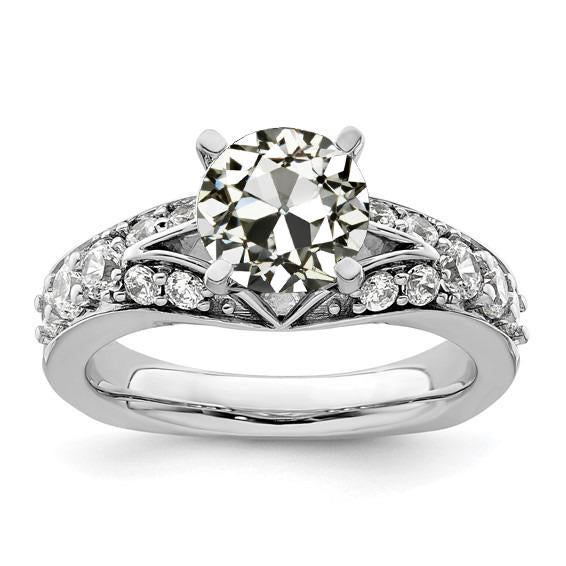 Bague Véritable Diamant Rond Taille Ancienne Sertie De Griffes À Tige Fendue En Or 4 Carats