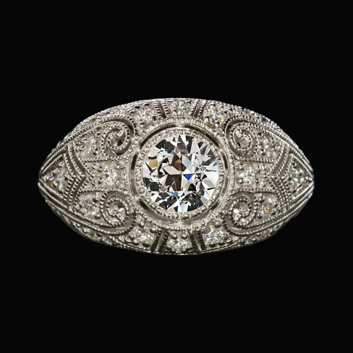 Bague Véritable Diamant Rond Vieux Miner Millgrain Style Antique 2.75 Carats