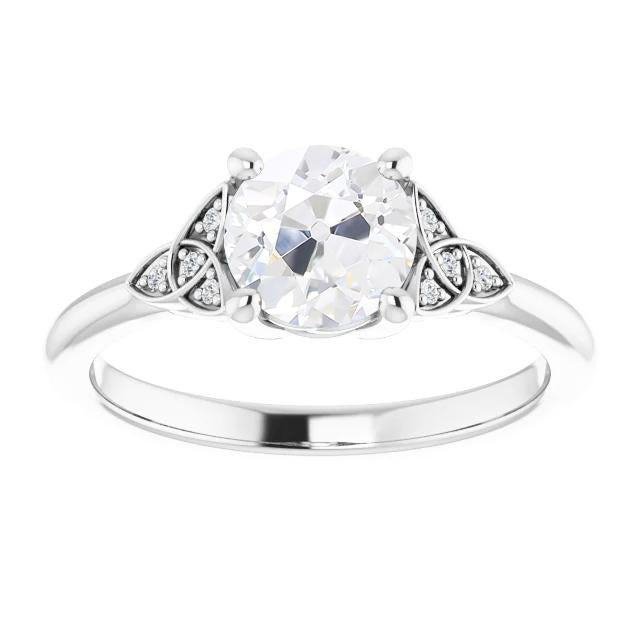 Bague Véritable Diamant Rond Vieux Mineur Or Blanc Style Noeud 2.75 Carats