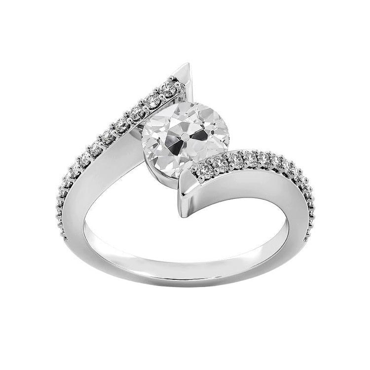 Bague Véritable Diamant Rond Vieux Mineur Style Tension 3.25 Carats Or Blanc