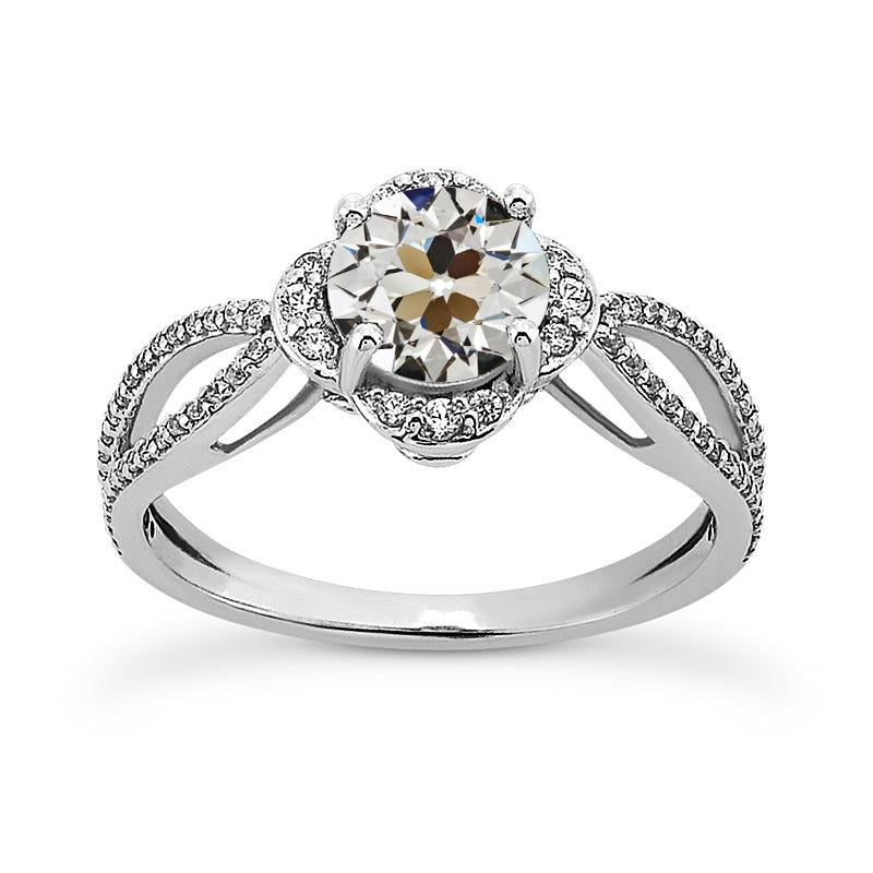 Bague Véritable Diamant Rond Vieux mineur Pavé Tige fendue 4.50 Carats