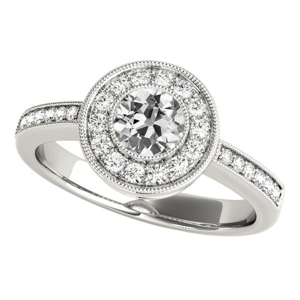 Bague Véritable Diamant Taille Ancienne Halo Ronde Sertie Lunette 3.50 Carats Tige Millegrain