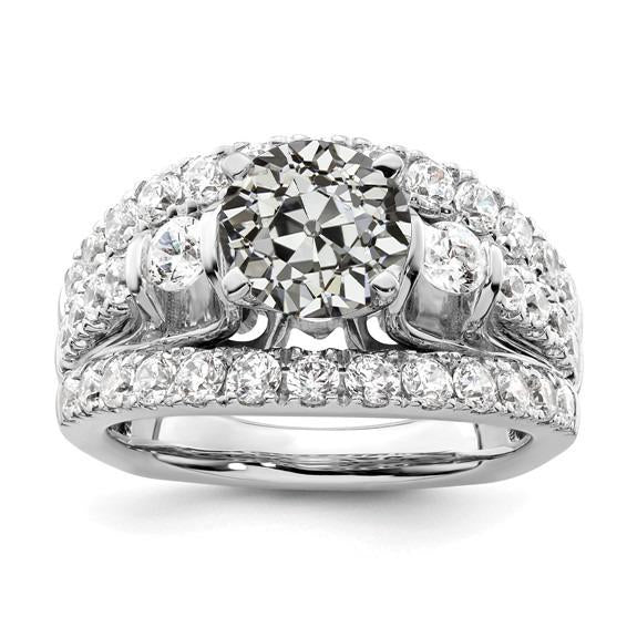 Bague Véritable Diamant Taille Ancienne Mine Avec Accents Triple Rangée 5 Carats