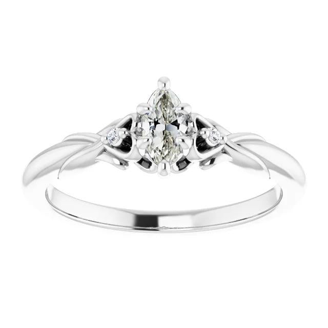 Bague Véritable Diamant Taille Vieille Mine Ronde 3 Pierres & Poire Or 2 Carats