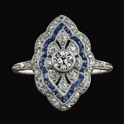 Bague Véritable Diamant Vintage Style Vieux Mineur & Saphirs Trapèzes 3.50 Carats