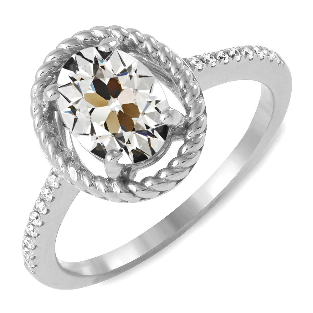 Bague Véritable diamant rond et ovale Vieux mineur sertie griffes style corde 7 carats