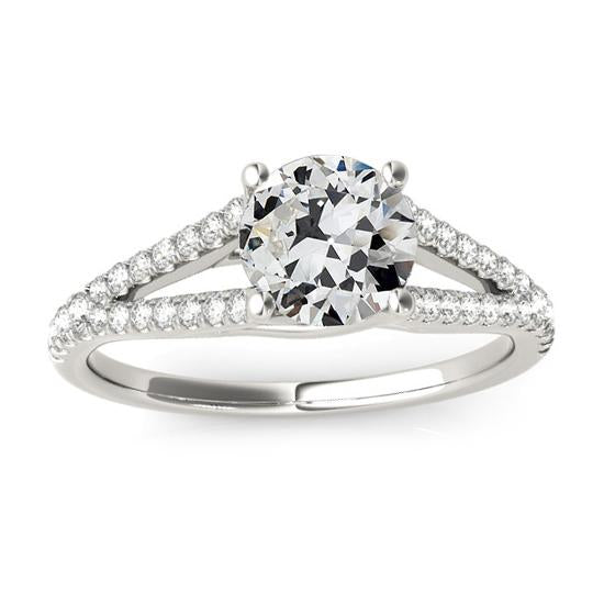 Bague Véritable diamant rond taille mine ancienne tige fendue or accentué 4 carats