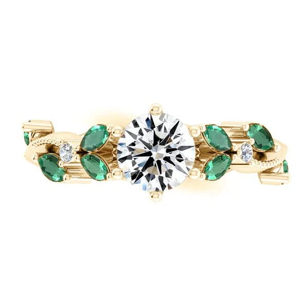 Bague Vert Feuille Émeraude & Diamant 2 Carats Créateur Or 14K