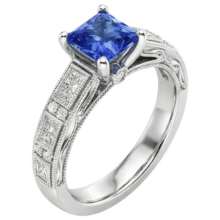 Bague Vintage Style Princesse Ceylan Saphir & Diamant Naturels Extraits des Mines ( et non cultivés en laboratoire ) 5.50 Carats