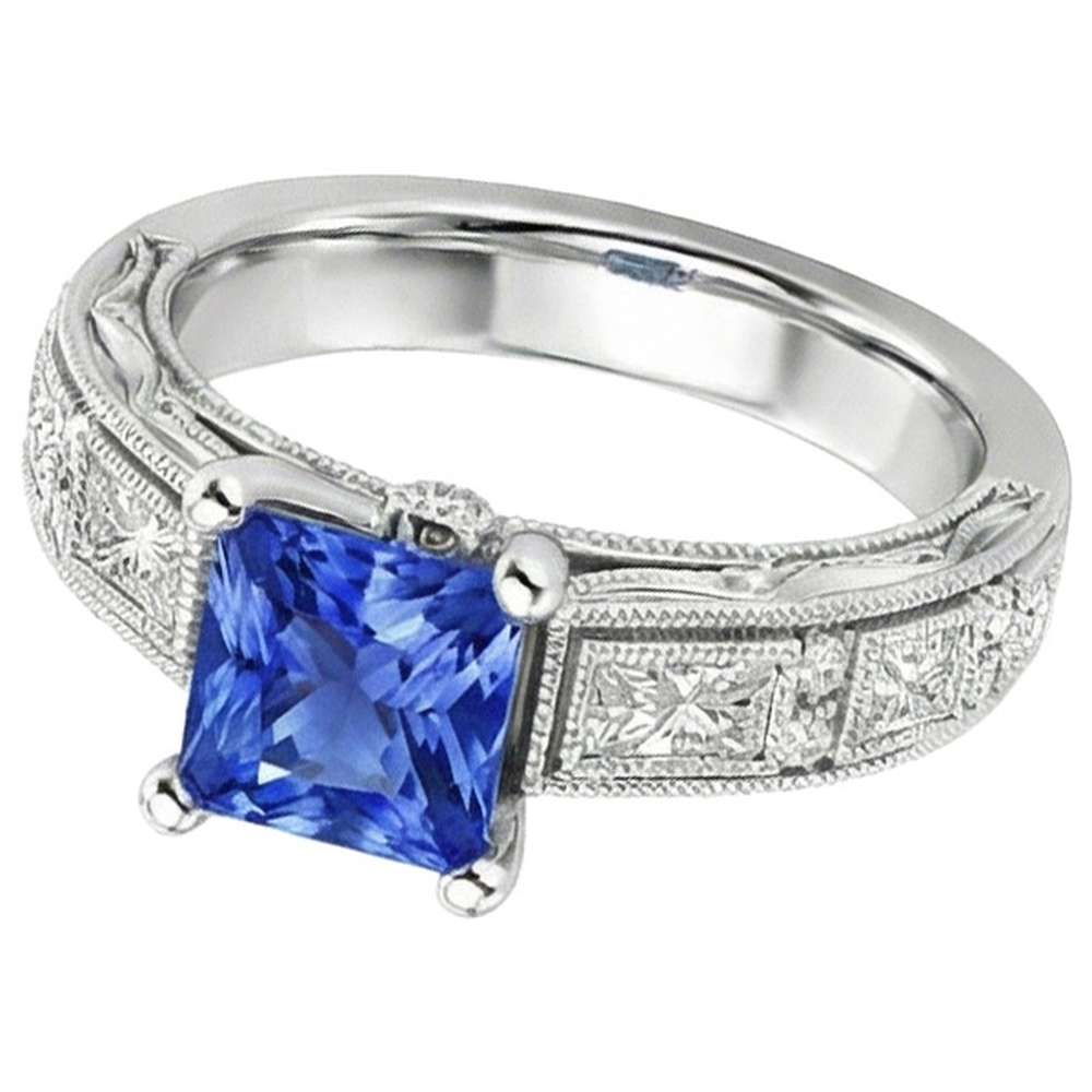 Bague Vintage Style Princesse Ceylan Saphir & Diamant Naturels Extraits des Mines ( et non cultivés en laboratoire ) 5.50 Carats