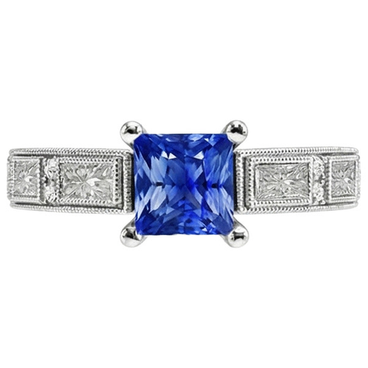 Bague Vintage Style Princesse Ceylan Saphir & Diamant Naturels Extraits des Mines ( et non cultivés en laboratoire ) 5.50 Carats