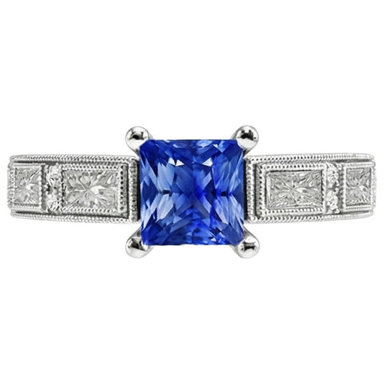 Bague Vintage Style Princesse Ceylan Saphir & Diamant Naturels Extraits des Mines ( et non cultivés en laboratoire ) 5.50 Carats