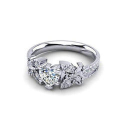 Bague à 1,75 Carats De Réel Diamants Coeurs Et Ronds Étincelants 14K D'Or Blanc
