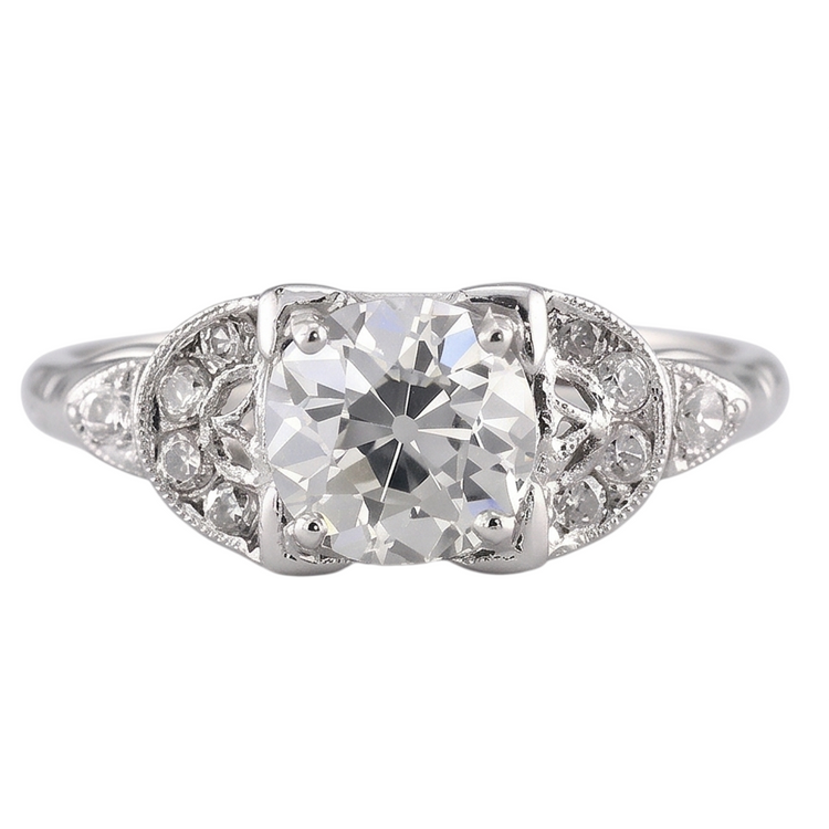 Bague à 1,50 carats De Diamants Naturels Extraits des Mines ( et non cultivés en laboratoire ) Ronds Vieux Mineur 14K D'Or Blanc