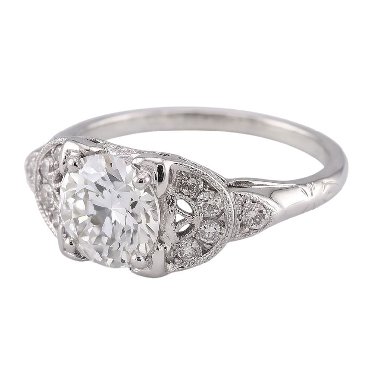 Bague à 1,50 carats De Diamants Naturels Extraits des Mines ( et non cultivés en laboratoire ) Ronds Vieux Mineur 14K D'Or Blanc