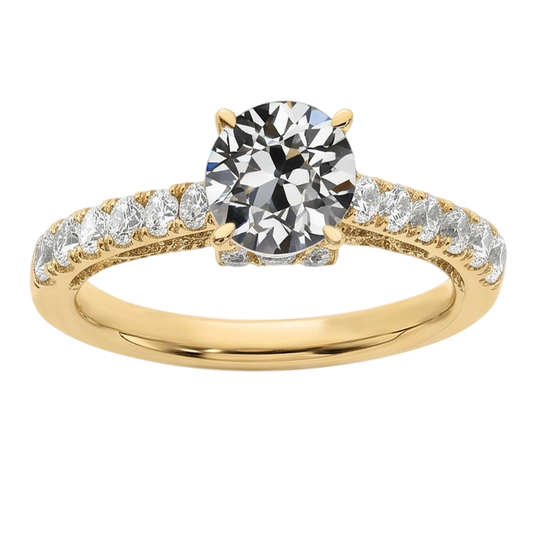 Bague à 3 carats De Diamants Ronds Vieux Mineur Bijoux En Queue De Poisson En Or Jaune