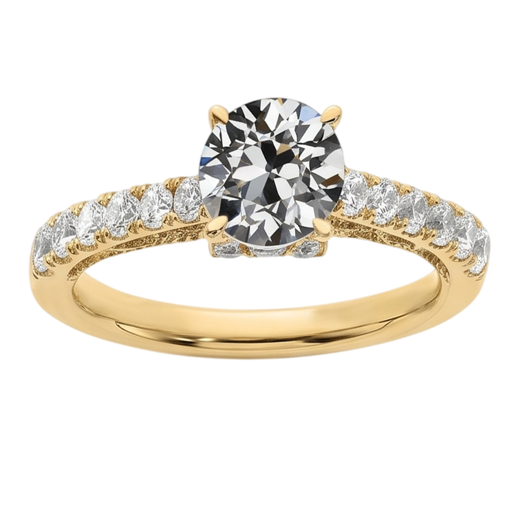 Bague à 3 carats De Diamants Ronds Vieux Mineur Bijoux En Queue De Poisson En Or Jaune