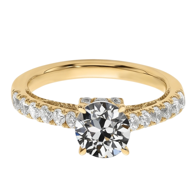 Bague à 3 carats De Diamants Ronds Vieux Mineur Bijoux En Queue De Poisson En Or Jaune
