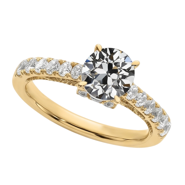 Bague à 3 carats De Diamants Ronds Vieux Mineur Bijoux En Queue De Poisson En Or Jaune