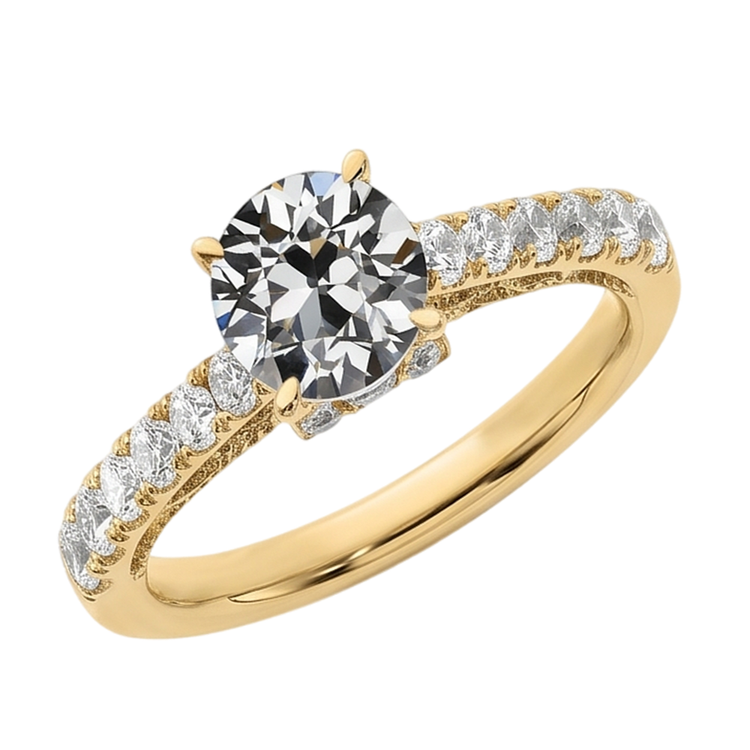 Bague à 3 carats De Diamants Ronds Vieux Mineur Bijoux En Queue De Poisson En Or Jaune