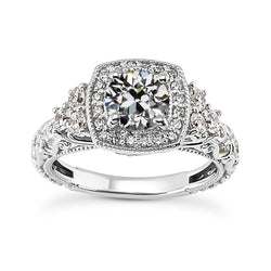 Bague à Réel diamants ronds taille ancienne halo de style ancien en or blanc 4 carats