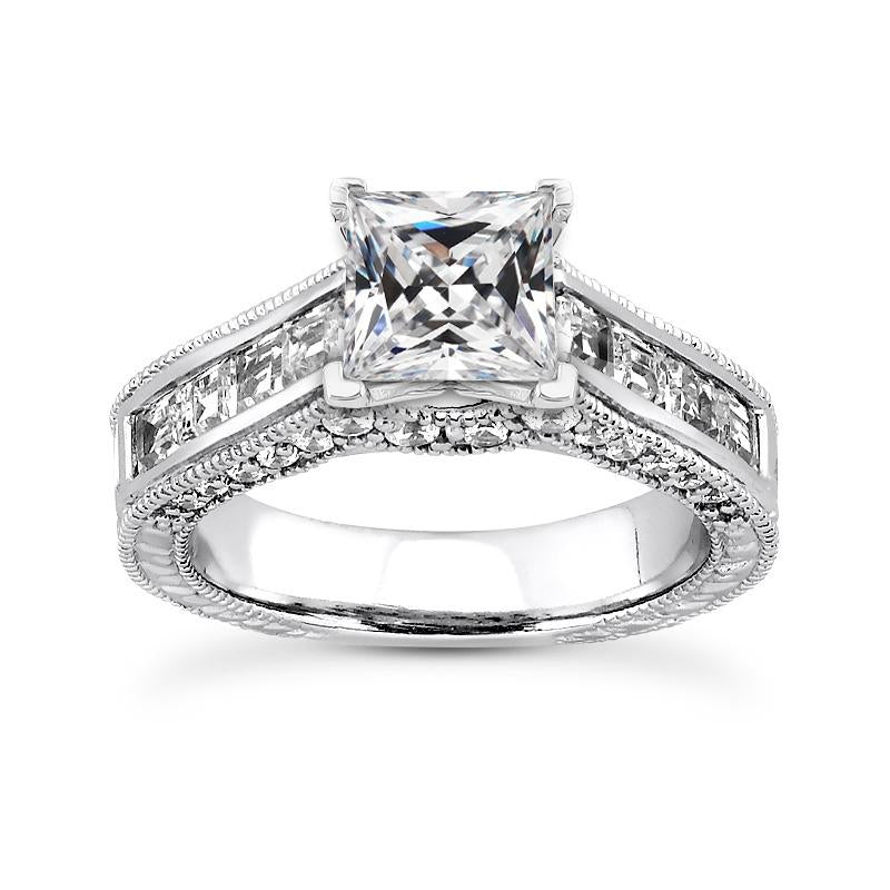 Bague à Véritable Diamants Taille Carrée Vieux Mineur Channel Set Millgrain 5 Carats