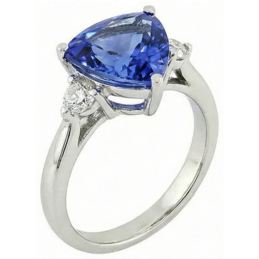 Bague à trois pierres en tanzanite et diamants 7 carats en or blanc 14K