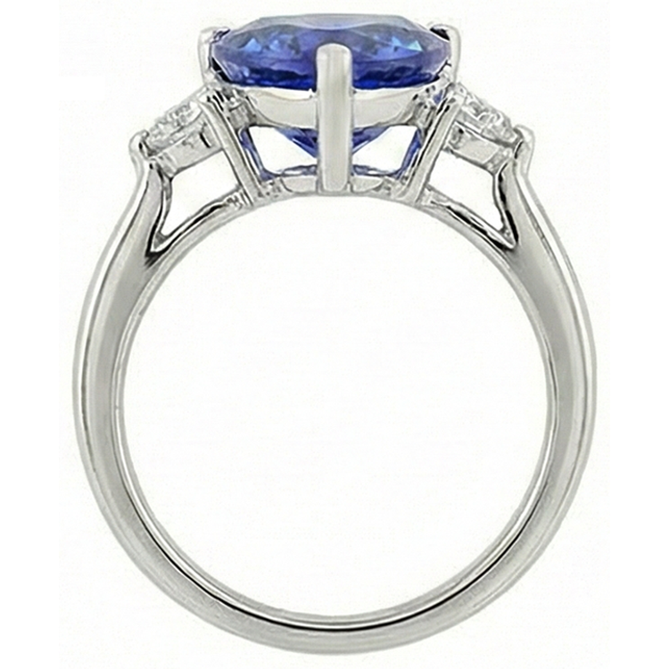 Bague à trois pierres en tanzanite et diamants 7 carats en or blanc 14K