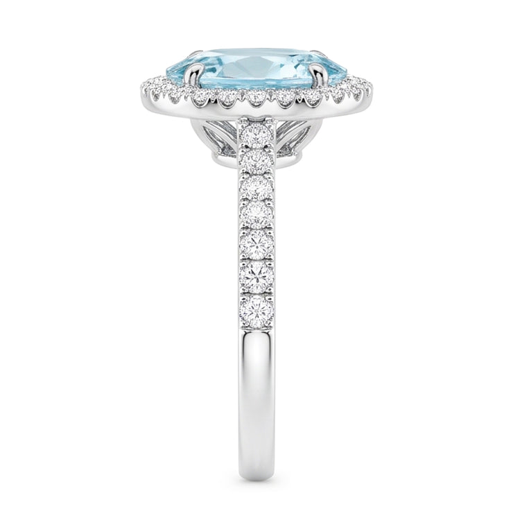 Bague aigue-marine ovale de 11.70 ct et diamants ronds en or blanc 14K