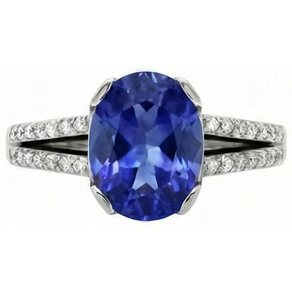 Bague anniversaire 3.75 carats avec diamant rond ovale en saphir bleu de Ceylan