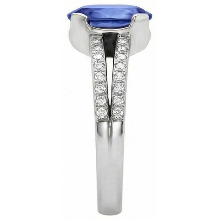 Bague anniversaire 3.75 carats avec diamant rond ovale en saphir bleu de Ceylan