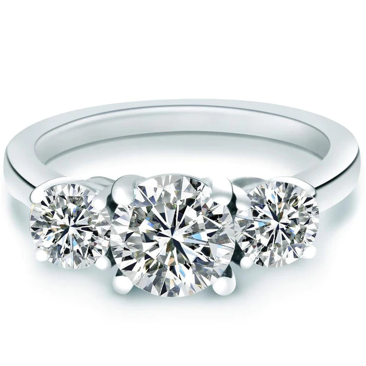 Bague anniversaire 3 pierres Naturel diamant rond or 1.40 ct. Bijoux Nouveau