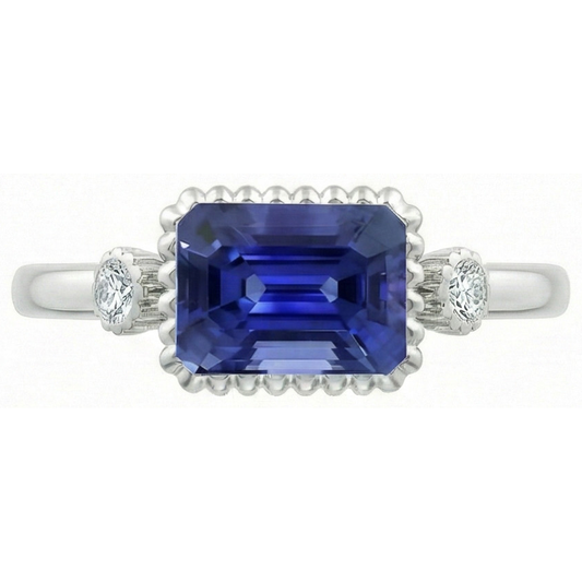 Bague anniversaire 3 pierres sertie diamant et saphir bleu 2.75 carats