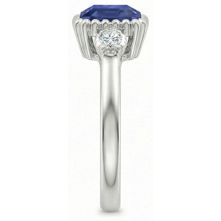 Bague anniversaire 3 pierres sertie diamant et saphir bleu 2.75 carats